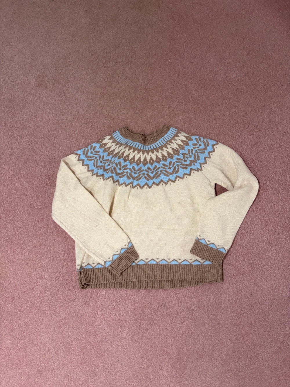 SHEIN Cream Fair Isle Turtleneck Sweater with Blue and Brown Yoke